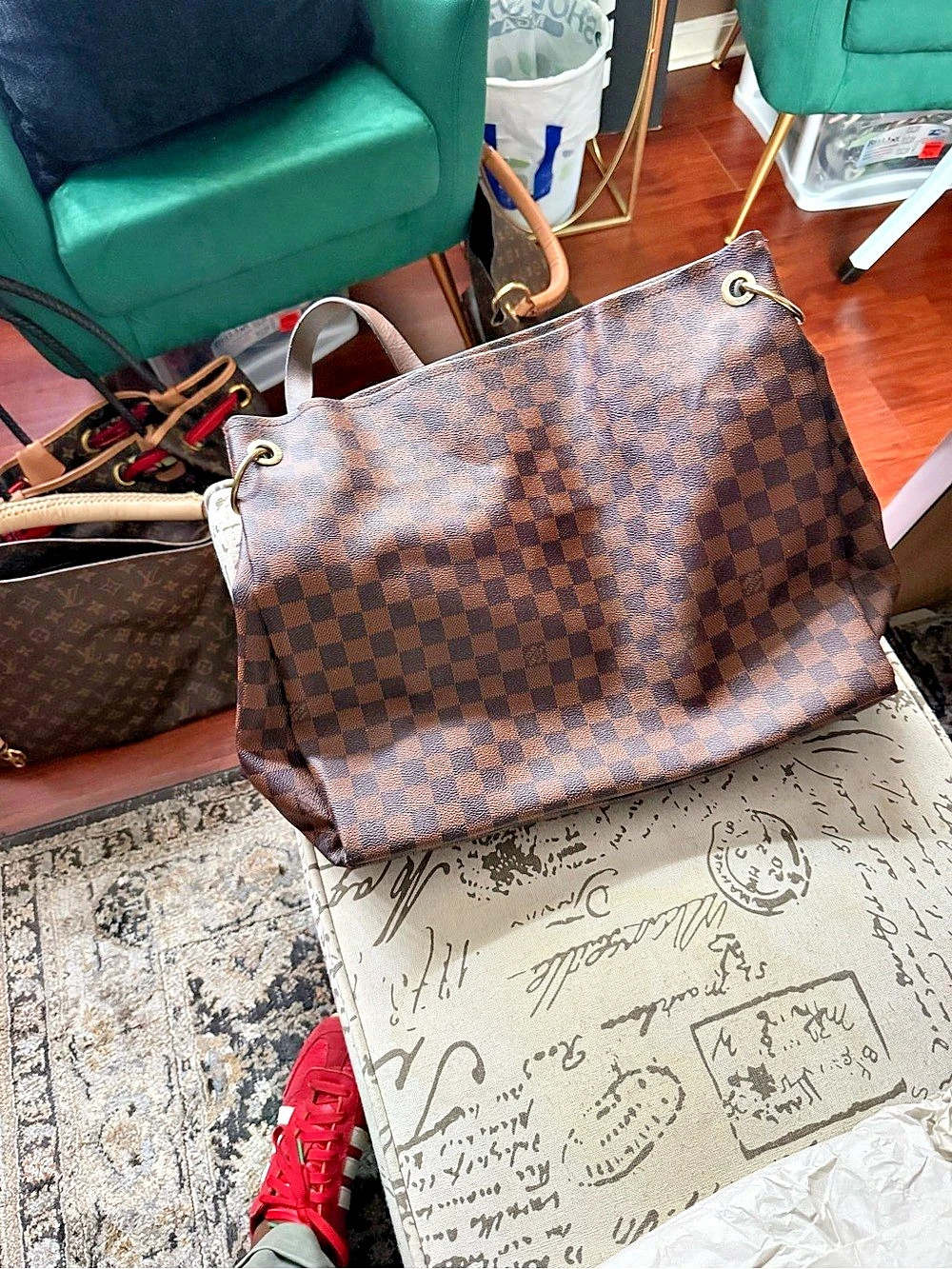 Louis Vuitton Marais Checkered Shoulder Bag Brown & Black